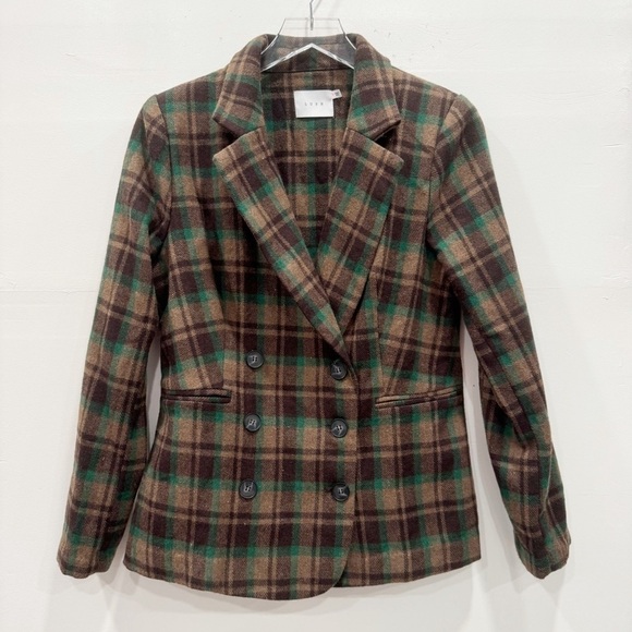 Lush Double Breasted Plaid Blazer Style Jacket Small Wool Blend - Picture 2 of 8